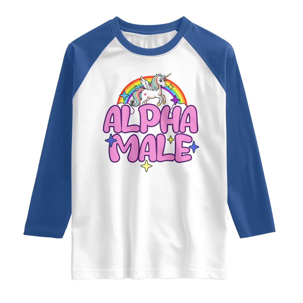Funny Sarcastic Alpha Male Raglan Shirt Unicorn Sarcastic Ironic Weird Y2K Humor