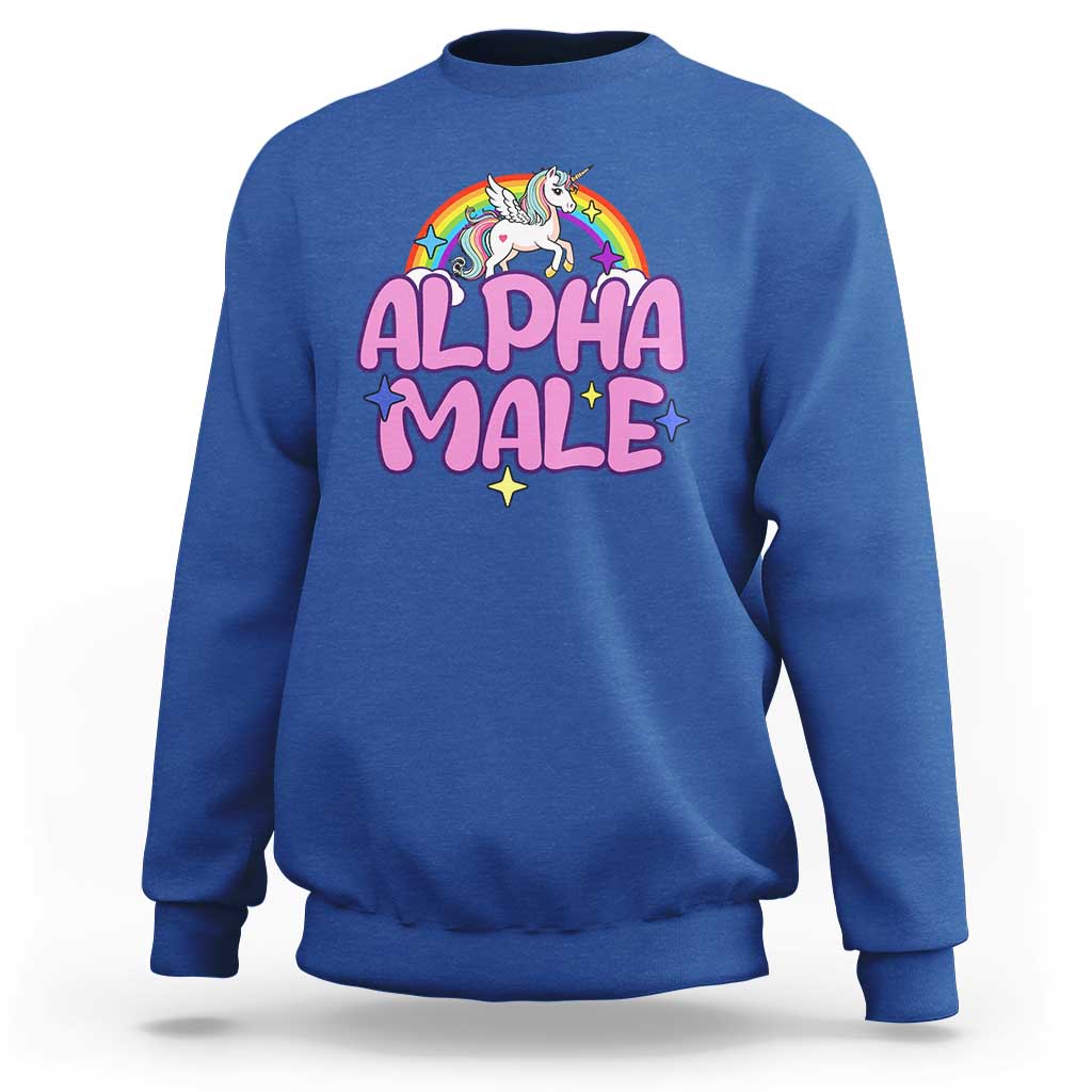 Funny Sarcastic Alpha Male Sweatshirt Unicorn Sarcastic Ironic Weird Y2K Humor - Wonder Print Shop