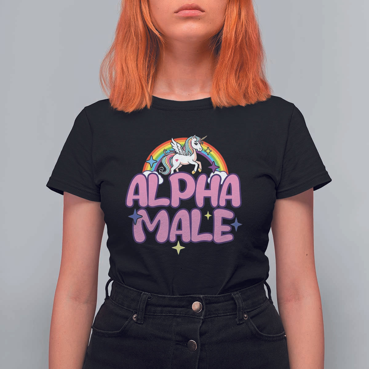 Funny Sarcastic Alpha Male T Shirt For Women Unicorn Sarcastic Ironic Weird Y2K Humor - Wonder Print Shop
