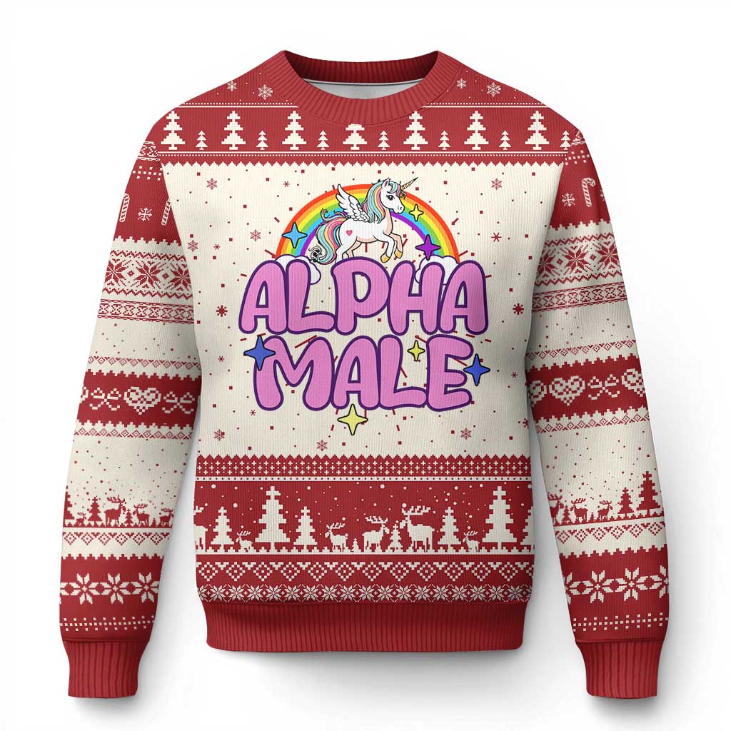 Funny Sarcastic Alpha Male Ugly Christmas Sweater Unicorn Sarcastic Ironic Weird Y2K Humor - Wonder Print Shop