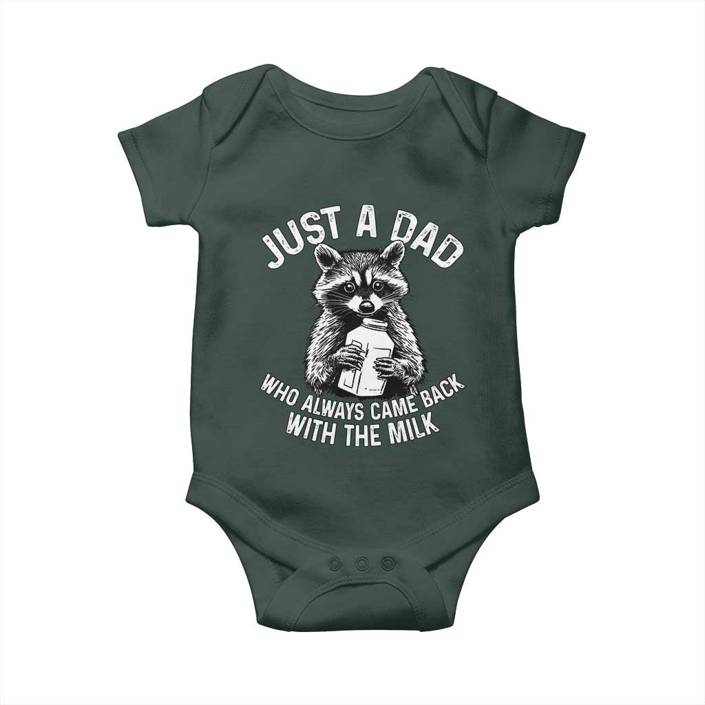 Funny Raccoon Dad Meme Baby Onesie Just A Dad Who Always Came Back With The Milk Father Birthday Father's Day