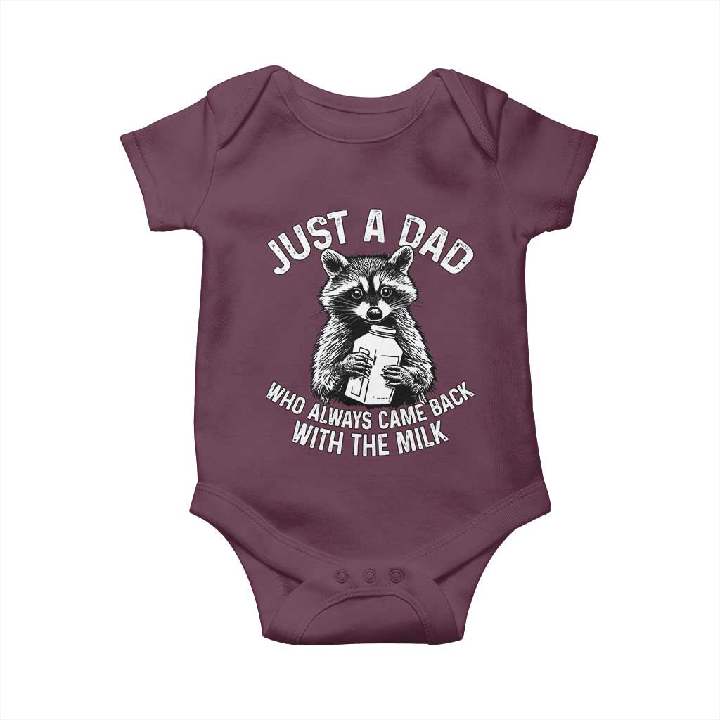 Funny Raccoon Dad Meme Baby Onesie Just A Dad Who Always Came Back With The Milk Father Birthday Father's Day