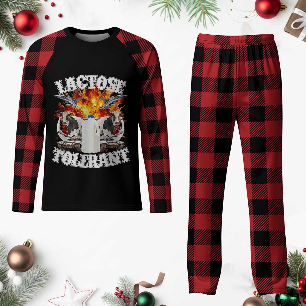 Funny Lactose Tolerant Plaid Pajama Set Retro Pro-Dairy Ironic Cringe Meme - Wonder Print Shop