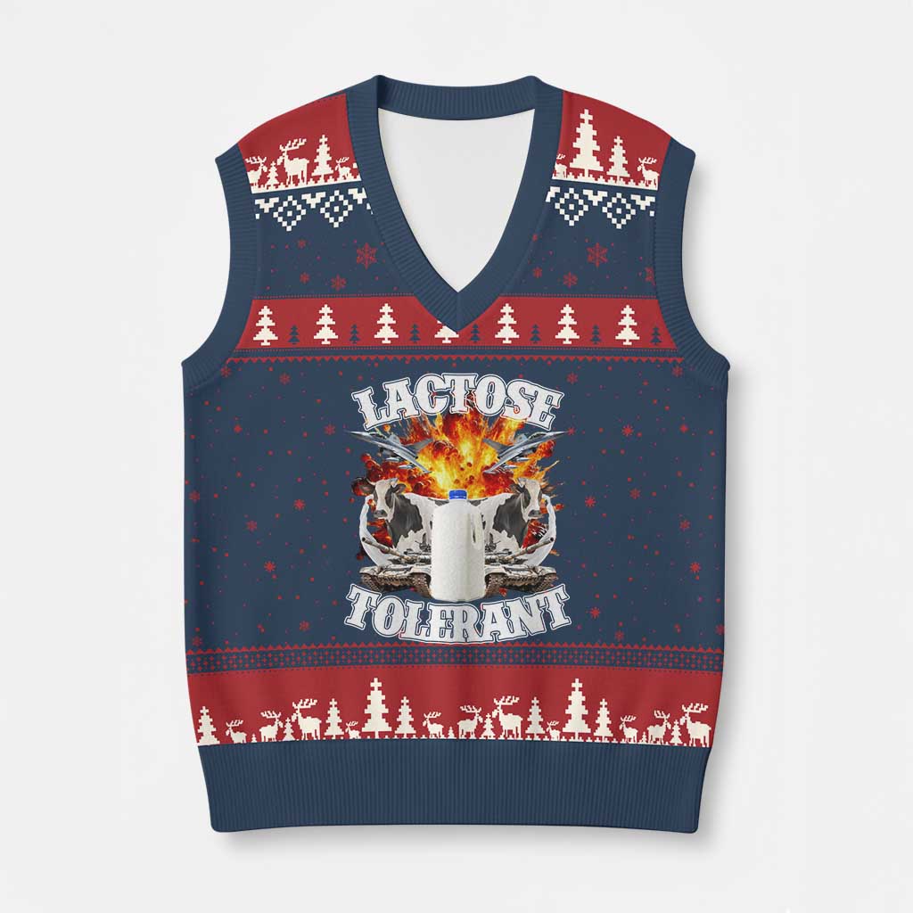 Funny Lactose Tolerant V-Neck Knit Sweater Vest Retro Pro-Dairy Ironic Cringe Meme - Wonder Print Shop
