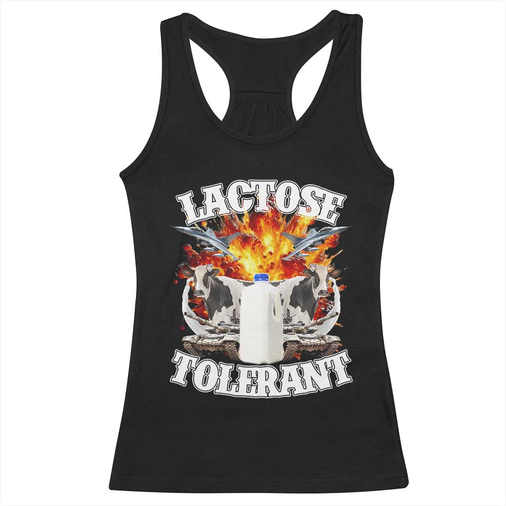 Funny Lactose Tolerant Racerback Tank Top Retro Pro-Dairy Ironic Cringe Meme