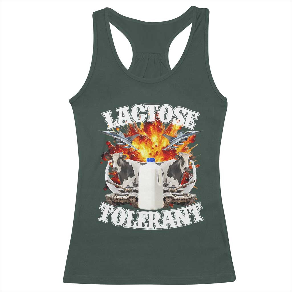 Funny Lactose Tolerant Racerback Tank Top Retro Pro-Dairy Ironic Cringe Meme