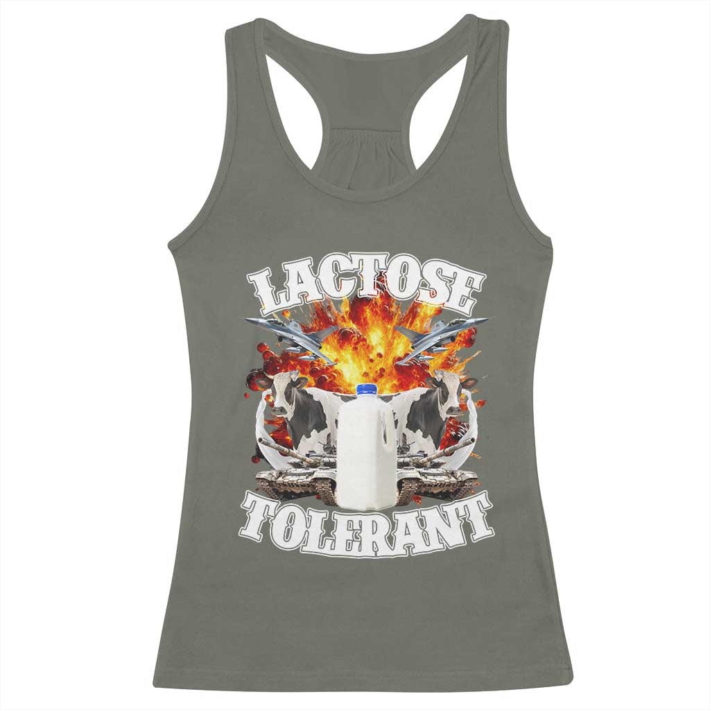 Funny Lactose Tolerant Racerback Tank Top Retro Pro-Dairy Ironic Cringe Meme