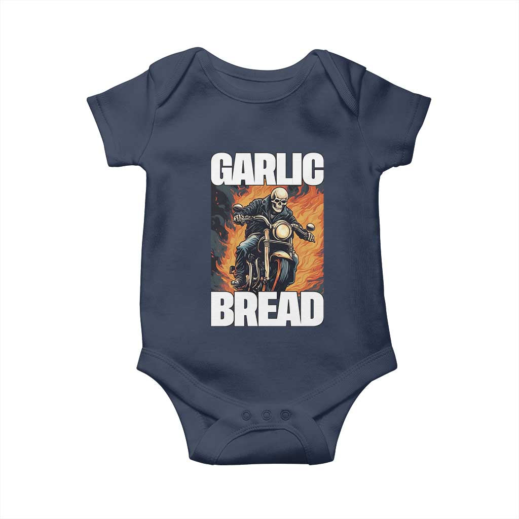 Skeleton Meme Baby Onesie Garlic Bread Flaming Biker On Fire Funny Edgy Hard Cringe