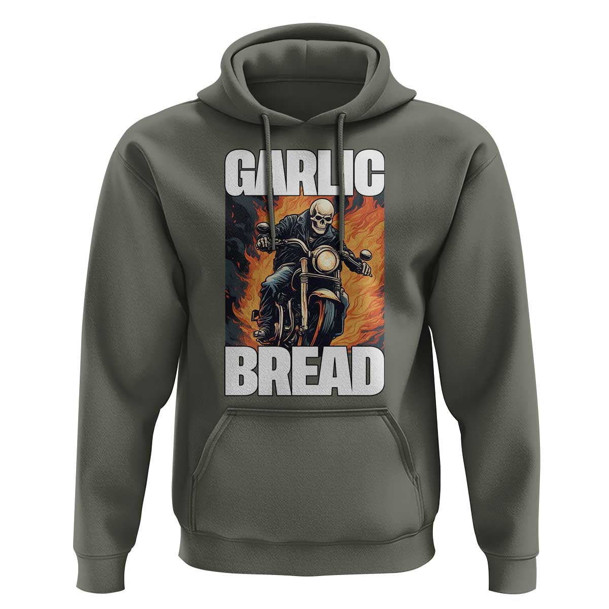 Skeleton Meme Hoodie Garlic Bread Flaming Biker On Fire Funny Edgy Hard Cringe