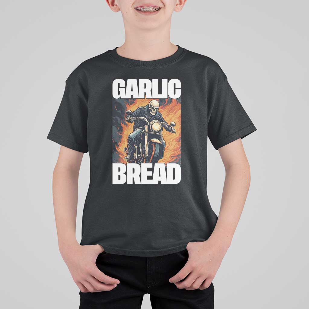 Skeleton Meme T Shirt For Kid Garlic Bread Flaming Biker On Fire Funny Edgy Hard Cringe