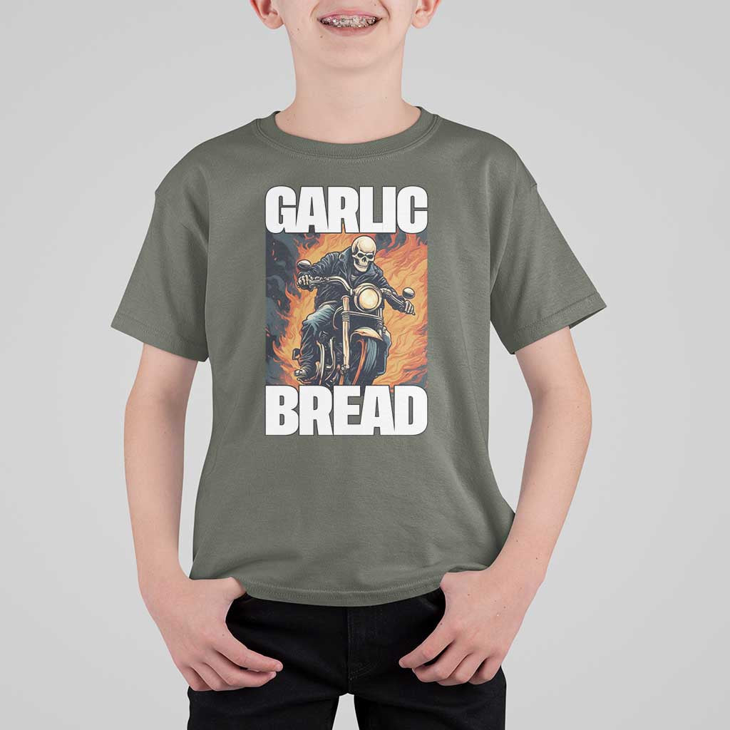 Skeleton Meme T Shirt For Kid Garlic Bread Flaming Biker On Fire Funny Edgy Hard Cringe