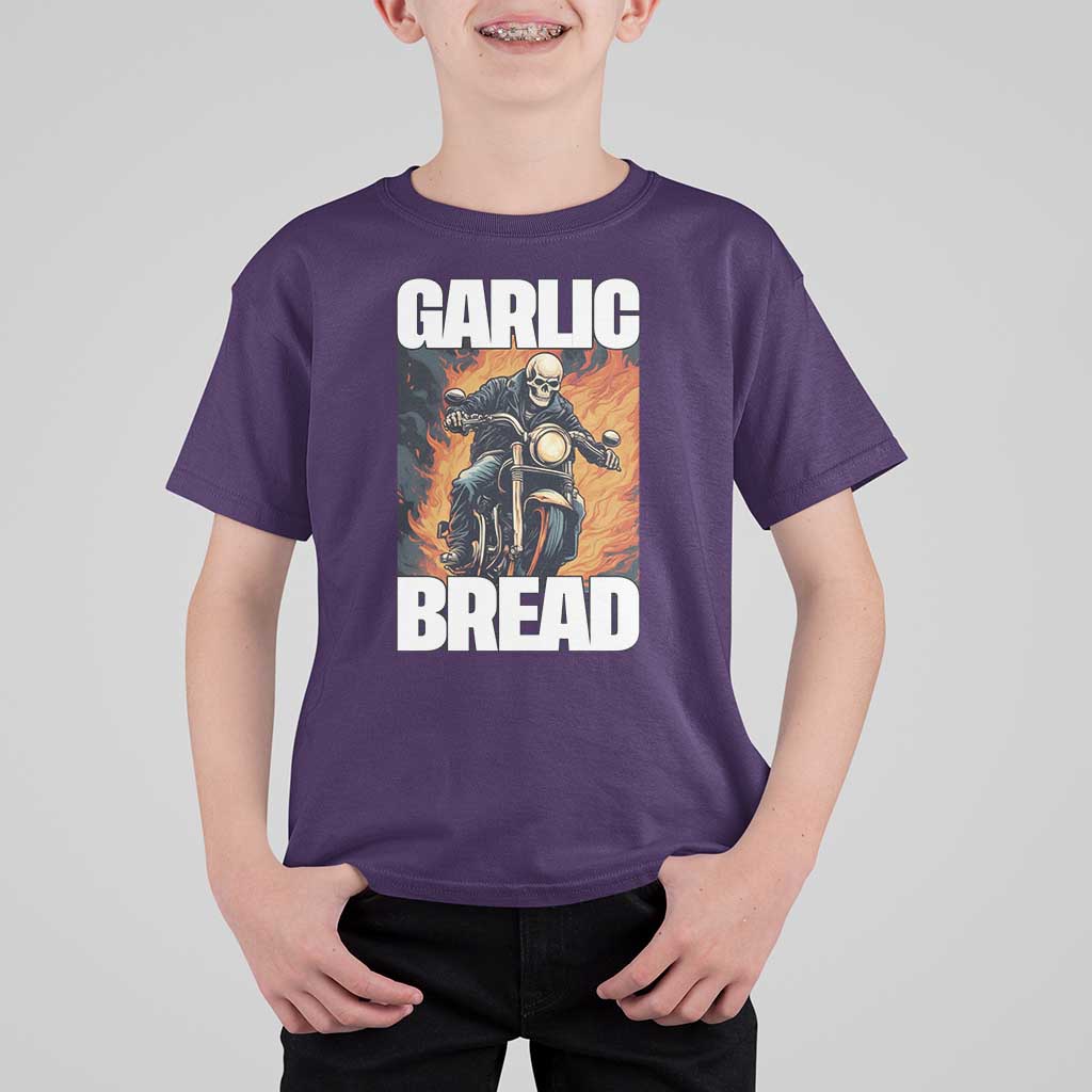 Skeleton Meme T Shirt For Kid Garlic Bread Flaming Biker On Fire Funny Edgy Hard Cringe