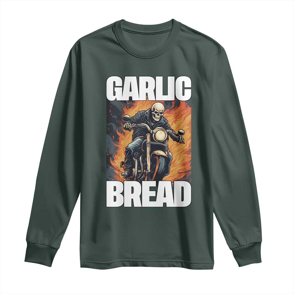 Skeleton Meme Long Sleeve Shirt Garlic Bread Flaming Biker On Fire Funny Edgy Hard Cringe