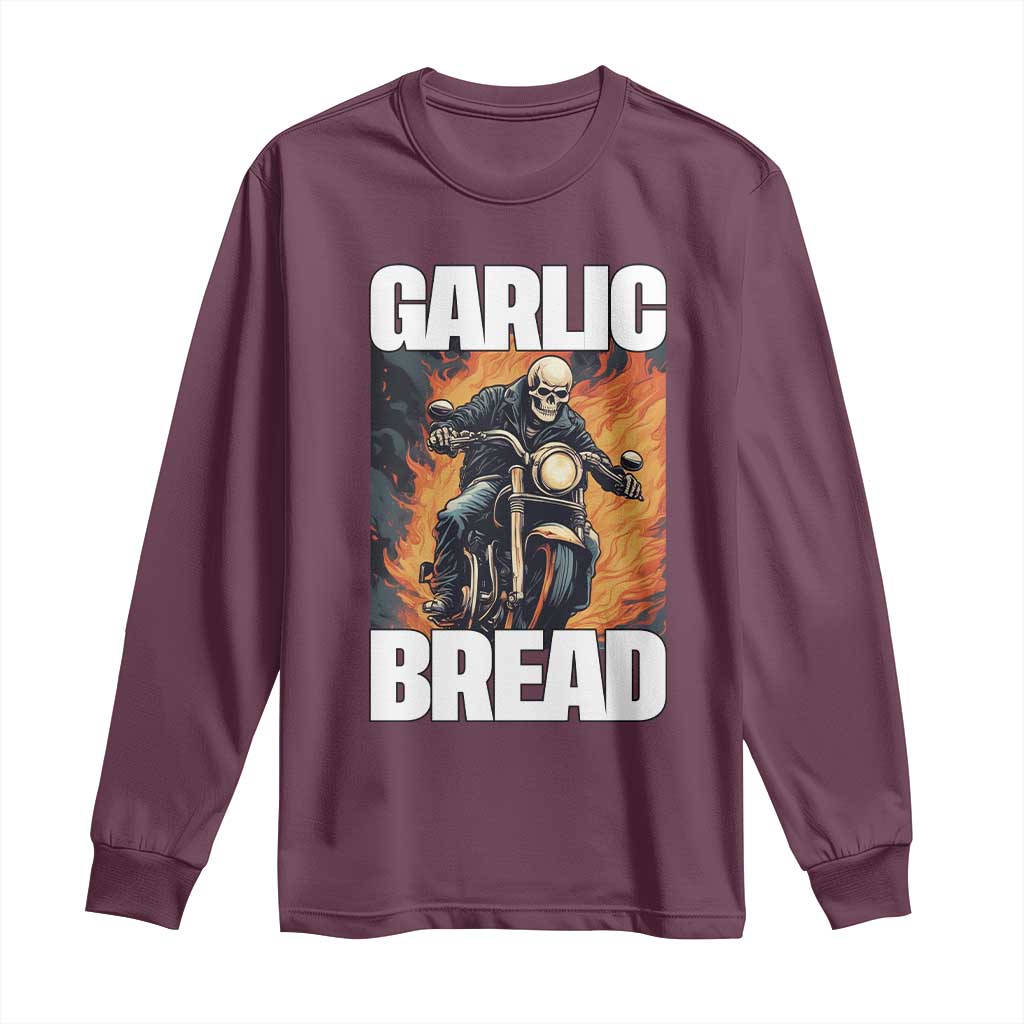Skeleton Meme Long Sleeve Shirt Garlic Bread Flaming Biker On Fire Funny Edgy Hard Cringe