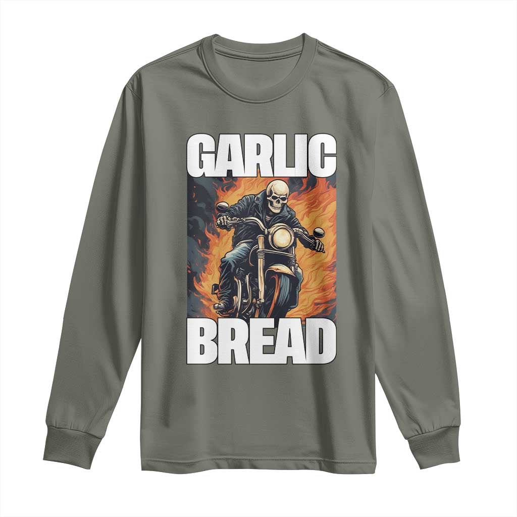 Skeleton Meme Long Sleeve Shirt Garlic Bread Flaming Biker On Fire Funny Edgy Hard Cringe