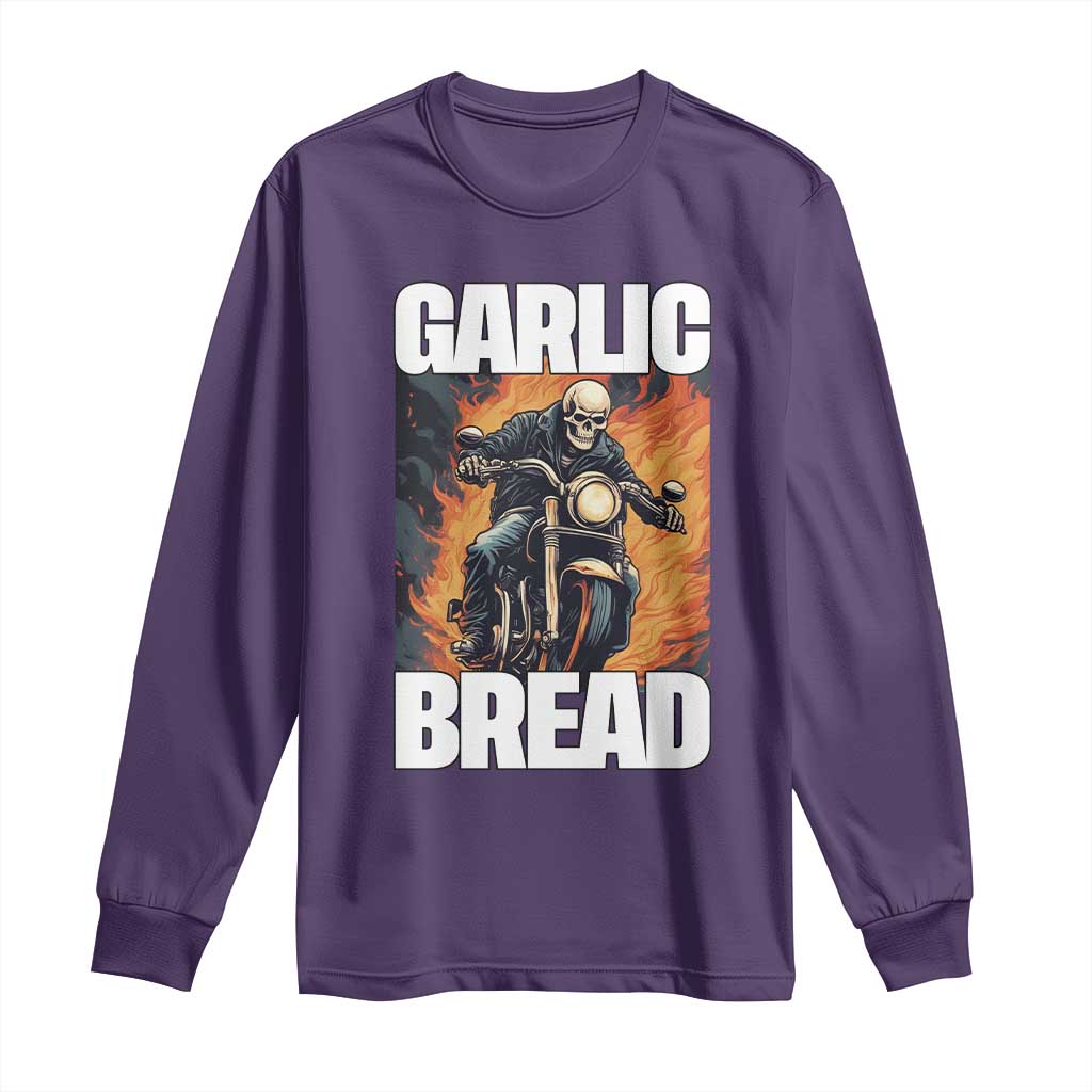 Skeleton Meme Long Sleeve Shirt Garlic Bread Flaming Biker On Fire Funny Edgy Hard Cringe