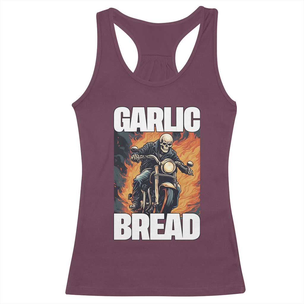 Skeleton Meme Racerback Tank Top Garlic Bread Flaming Biker On Fire Funny Edgy Hard Cringe