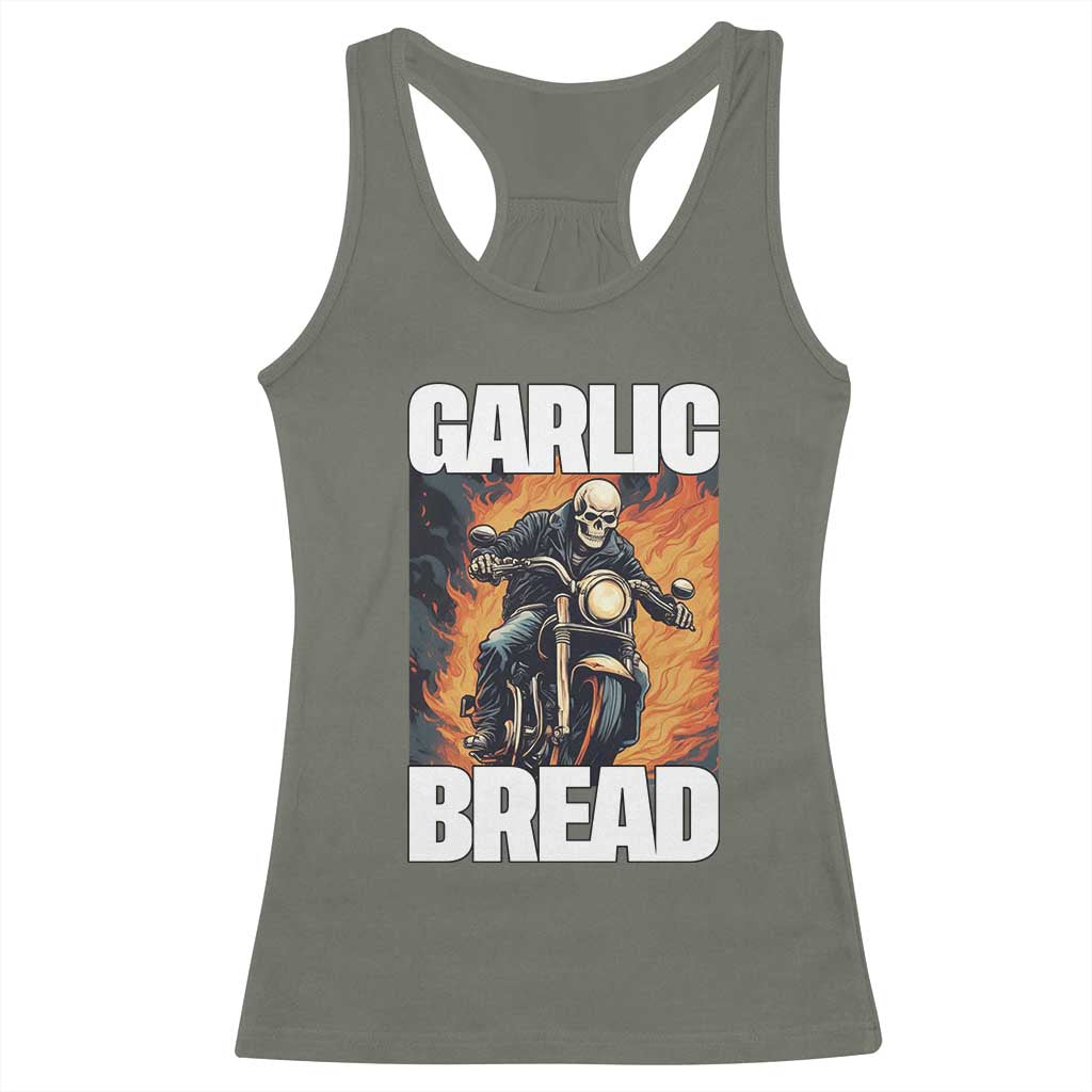 Skeleton Meme Racerback Tank Top Garlic Bread Flaming Biker On Fire Funny Edgy Hard Cringe