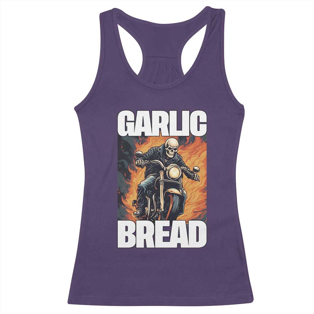 Skeleton Meme Racerback Tank Top Garlic Bread Flaming Biker On Fire Funny Edgy Hard Cringe