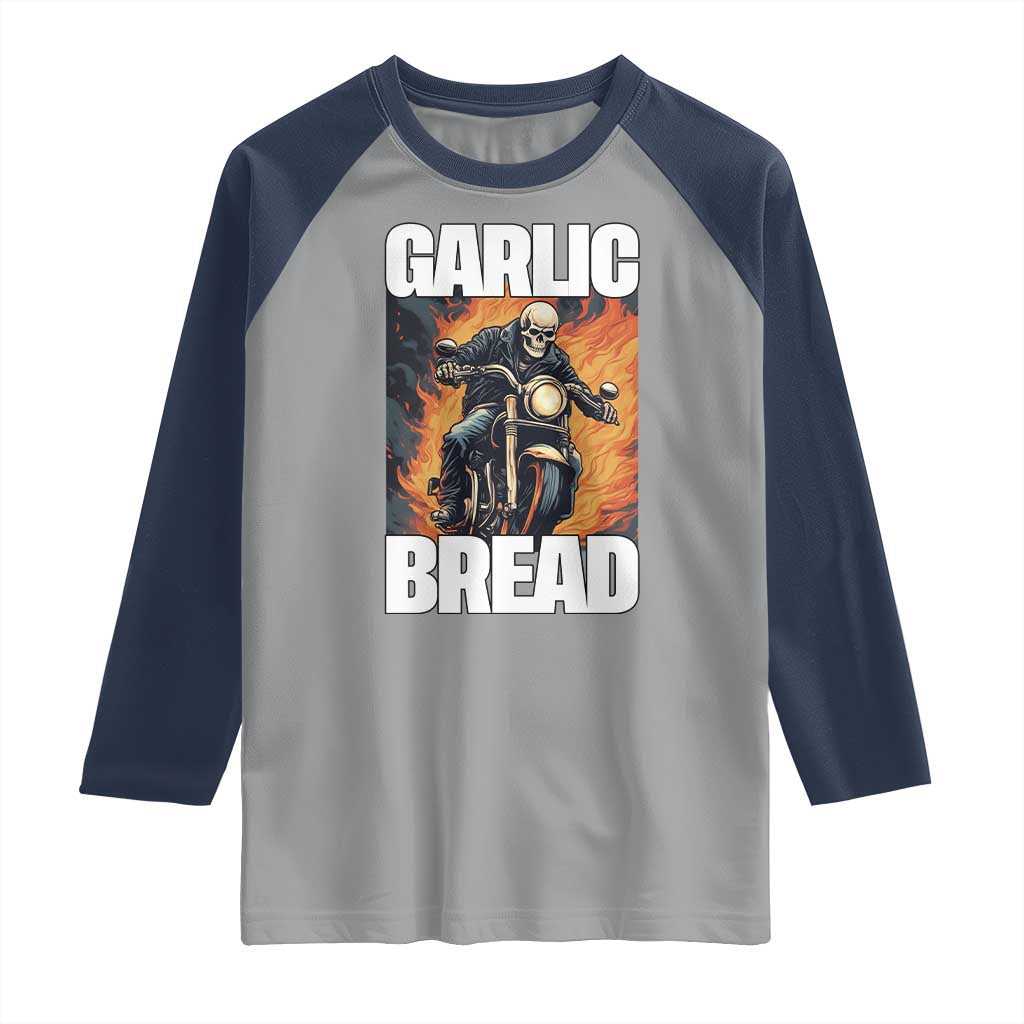 Skeleton Meme Raglan Shirt Garlic Bread Flaming Biker On Fire Funny Edgy Hard Cringe