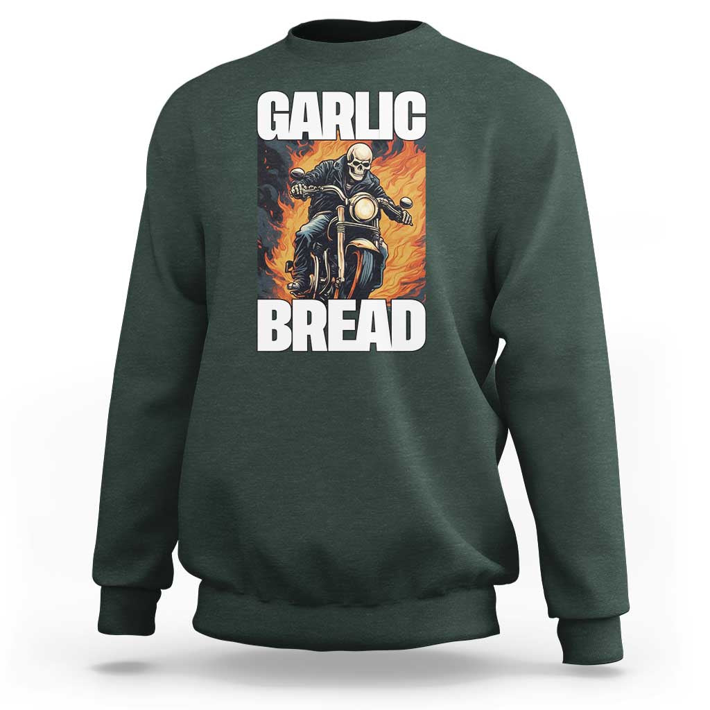 Skeleton Meme Sweatshirt Garlic Bread Flaming Biker On Fire Funny Edgy Hard Cringe