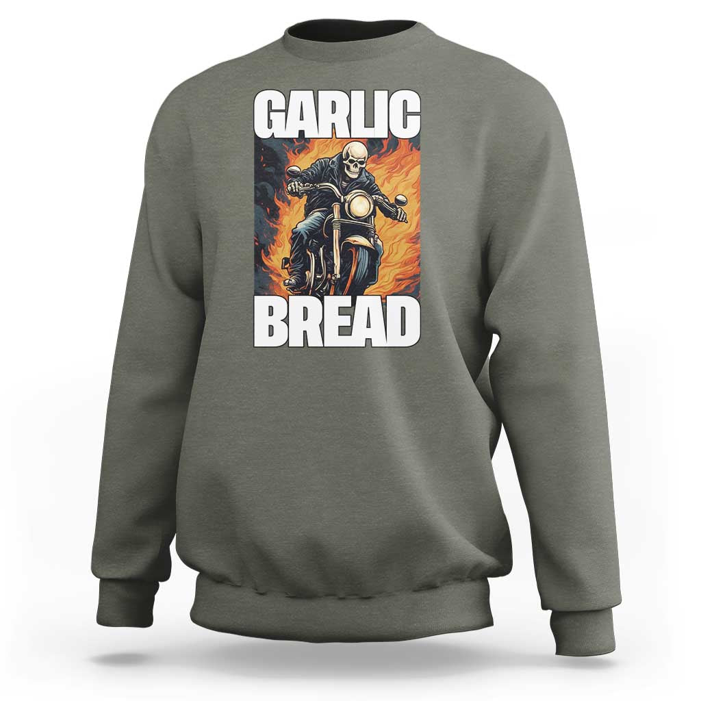 Skeleton Meme Sweatshirt Garlic Bread Flaming Biker On Fire Funny Edgy Hard Cringe