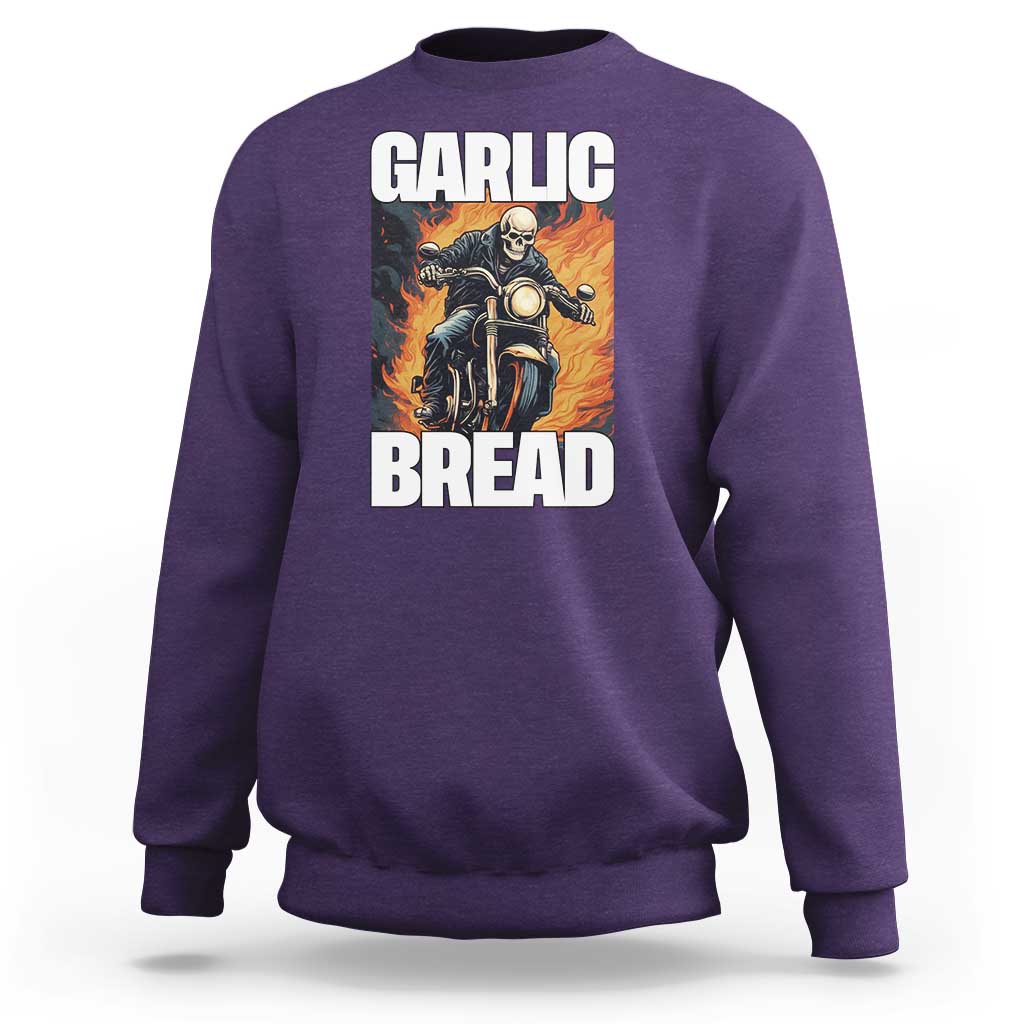 Skeleton Meme Sweatshirt Garlic Bread Flaming Biker On Fire Funny Edgy Hard Cringe
