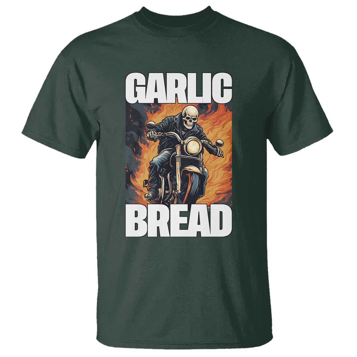 Skeleton Meme T Shirt Garlic Bread Flaming Biker On Fire Funny Edgy Hard Cringe