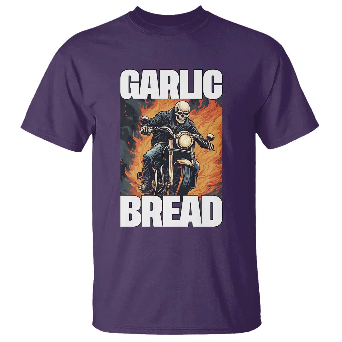 Skeleton Meme T Shirt Garlic Bread Flaming Biker On Fire Funny Edgy Hard Cringe
