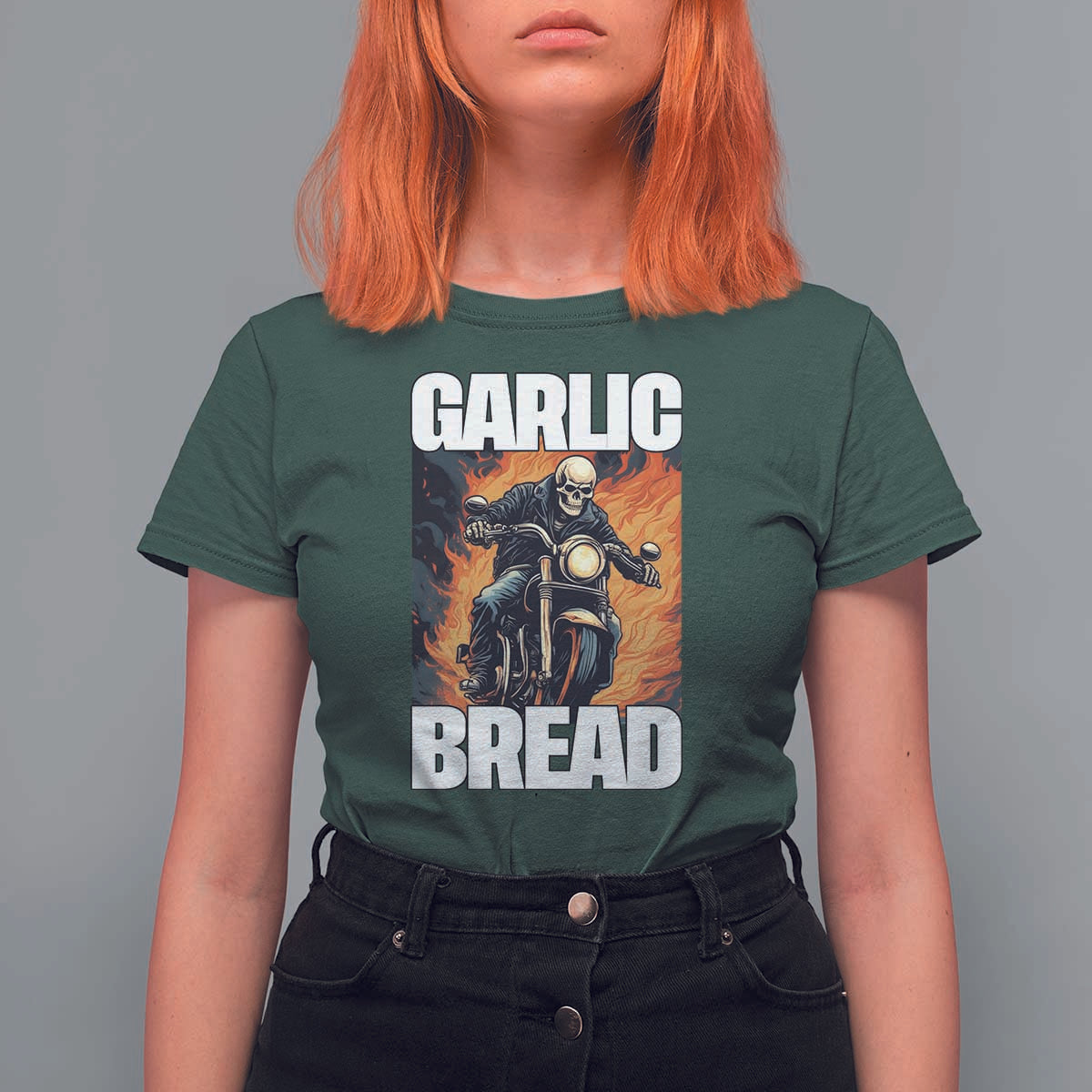 Skeleton Meme T Shirt For Women Garlic Bread Flaming Biker On Fire Funny Edgy Hard Cringe