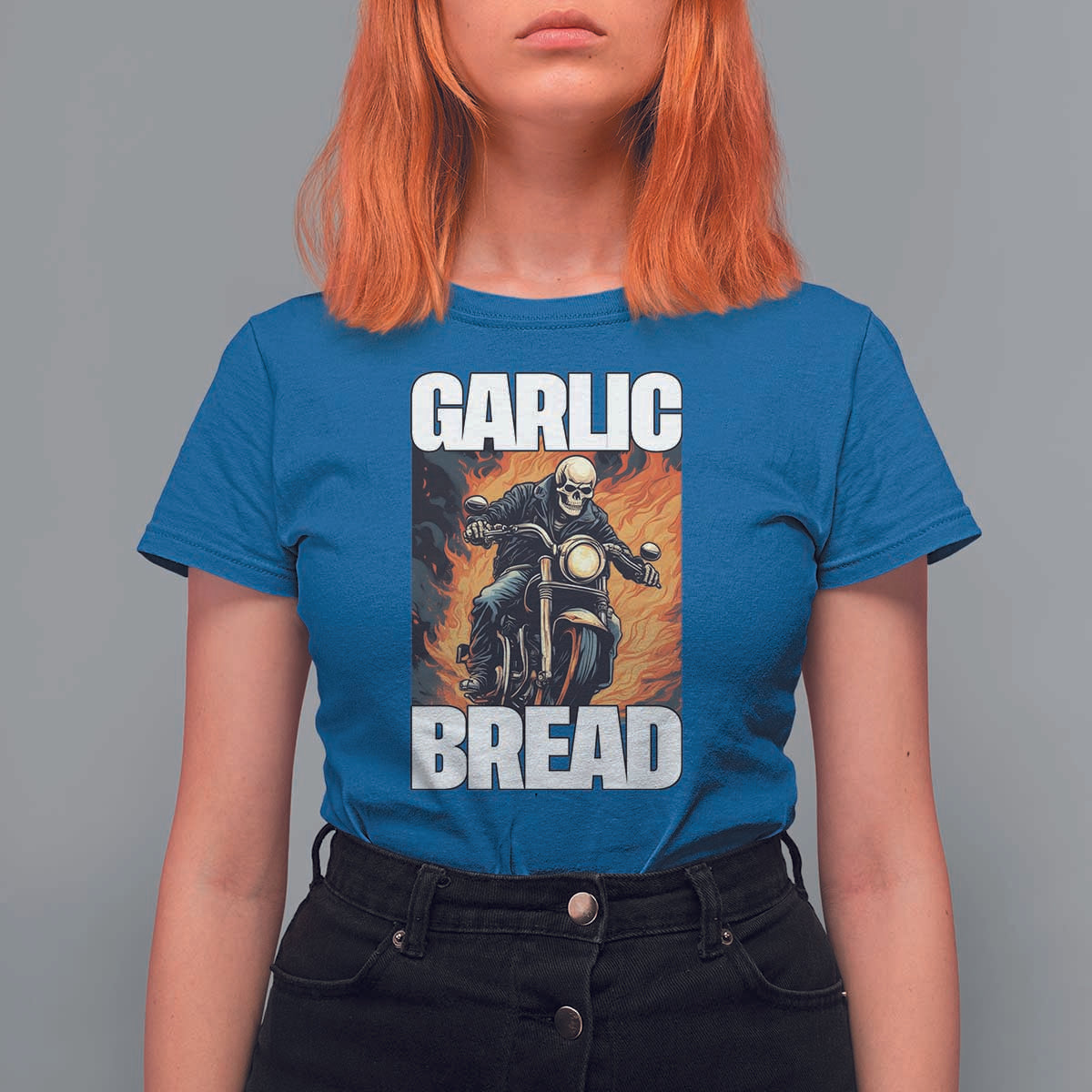 Skeleton Meme T Shirt For Women Garlic Bread Flaming Biker On Fire Funny Edgy Hard Cringe