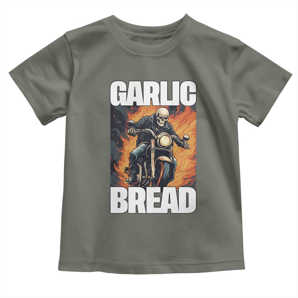 Skeleton Meme Toddler T Shirt Garlic Bread Flaming Biker On Fire Funny Edgy Hard Cringe