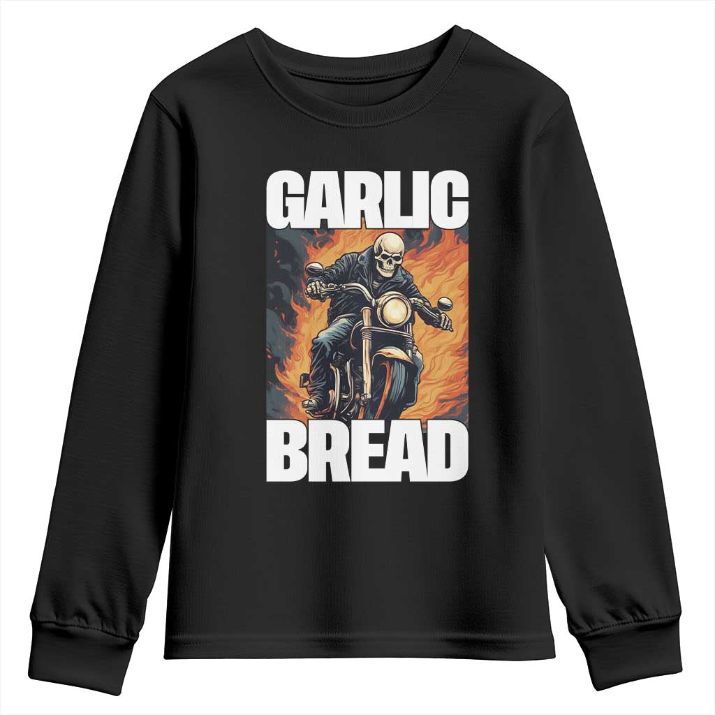 Skeleton Meme Youth Sweatshirt Garlic Bread Flaming Biker On Fire Funny Edgy Hard Cringe