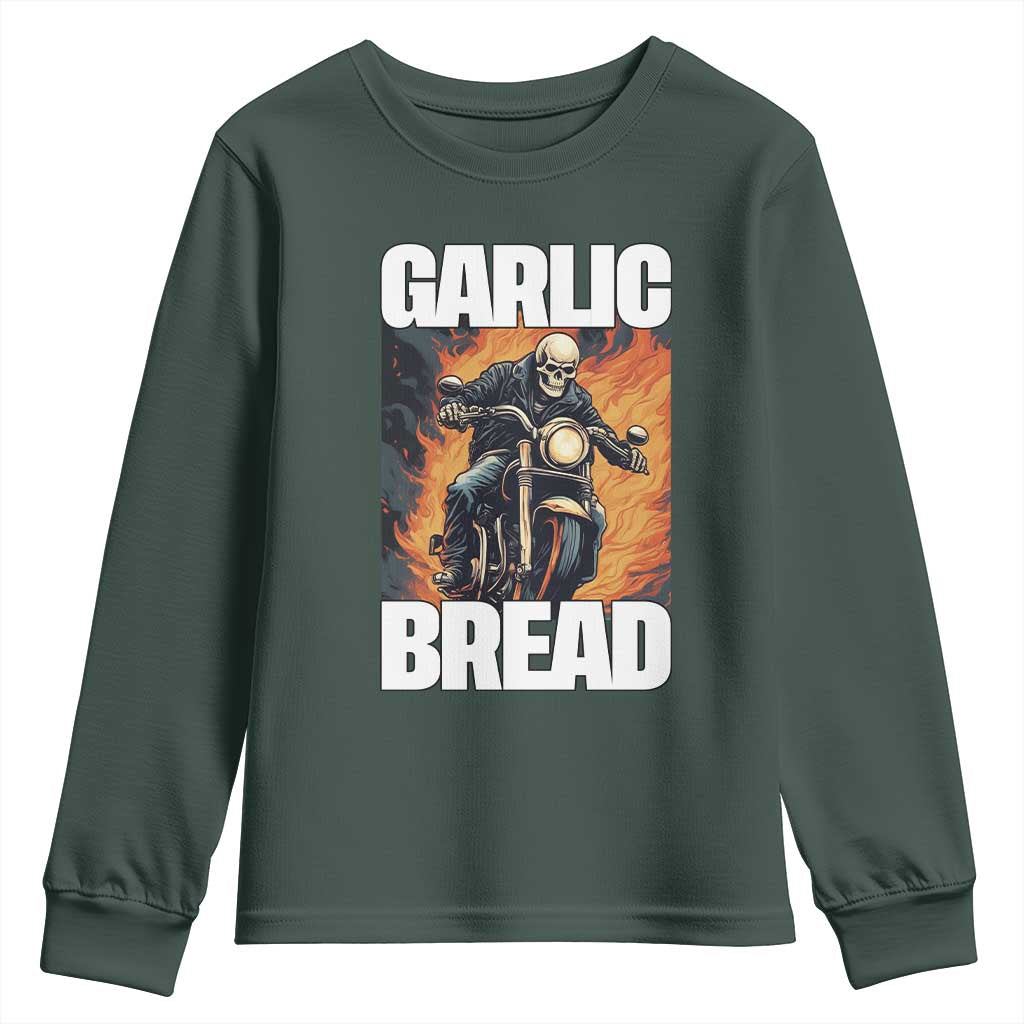 Skeleton Meme Youth Sweatshirt Garlic Bread Flaming Biker On Fire Funny Edgy Hard Cringe