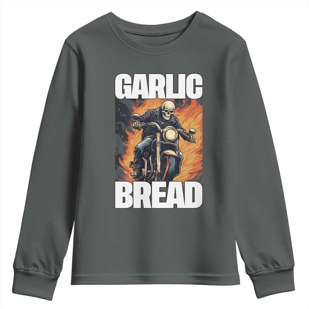 Skeleton Meme Youth Sweatshirt Garlic Bread Flaming Biker On Fire Funny Edgy Hard Cringe