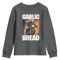 Skeleton Meme Youth Sweatshirt Garlic Bread Flaming Biker On Fire Funny Edgy Hard Cringe