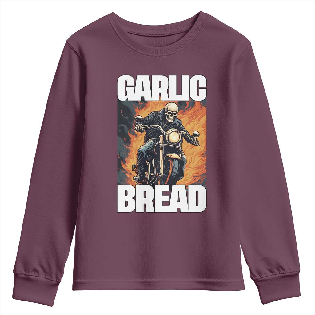 Skeleton Meme Youth Sweatshirt Garlic Bread Flaming Biker On Fire Funny Edgy Hard Cringe