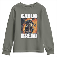 Skeleton Meme Youth Sweatshirt Garlic Bread Flaming Biker On Fire Funny Edgy Hard Cringe