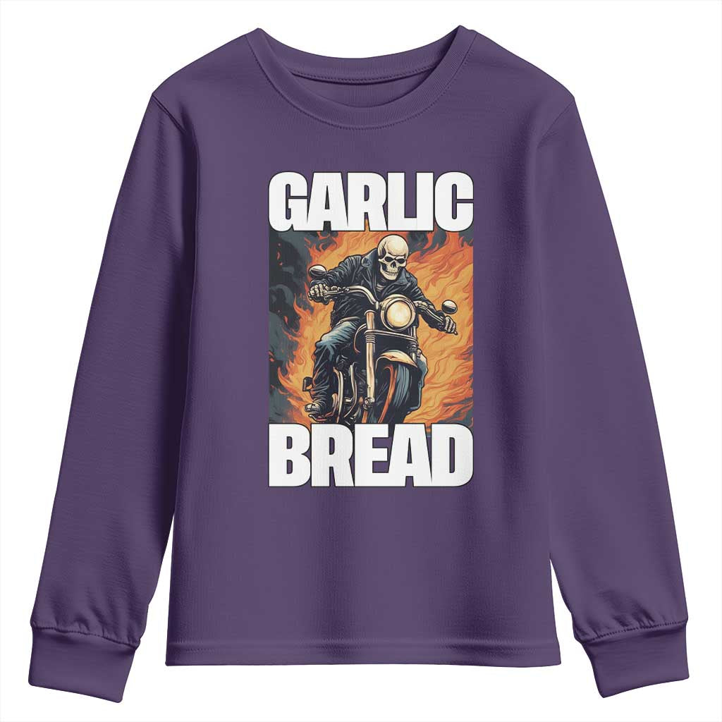Skeleton Meme Youth Sweatshirt Garlic Bread Flaming Biker On Fire Funny Edgy Hard Cringe