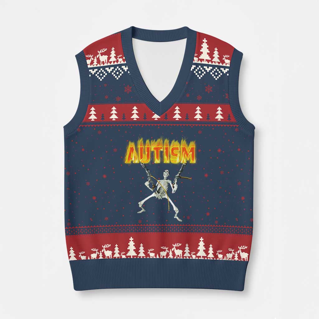 Autism Skeleton V-Neck Knit Sweater Vest Funny Oddly Specific Dank Meme - Wonder Print Shop