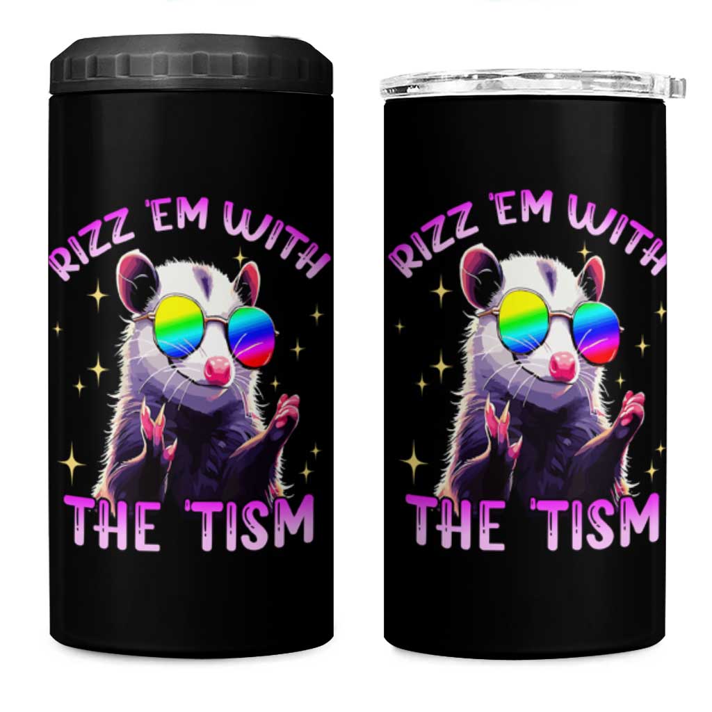 Funny Autism Opossum 4 in 1 Can Cooler Tumbler Rizz Em With The Tism Meme Autistic