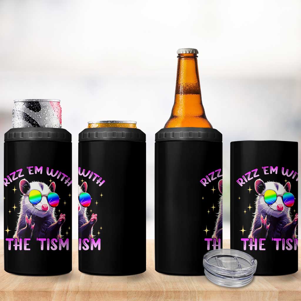 Funny Autism Opossum 4 in 1 Can Cooler Tumbler Rizz Em With The Tism Meme Autistic