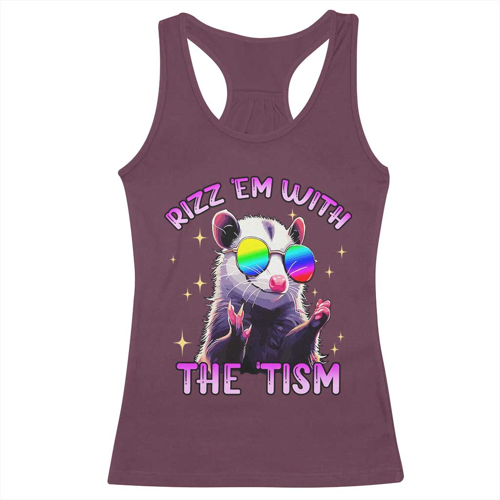 Funny Autism Opossum Racerback Tank Top Rizz Em With The Tism Meme Autistic
