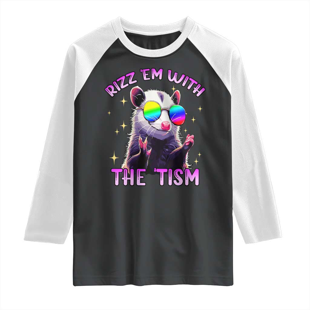 Funny Autism Opossum Raglan Shirt Rizz Em With The Tism Meme Autistic
