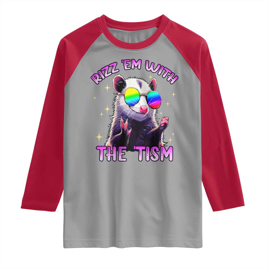 Funny Autism Opossum Raglan Shirt Rizz Em With The Tism Meme Autistic