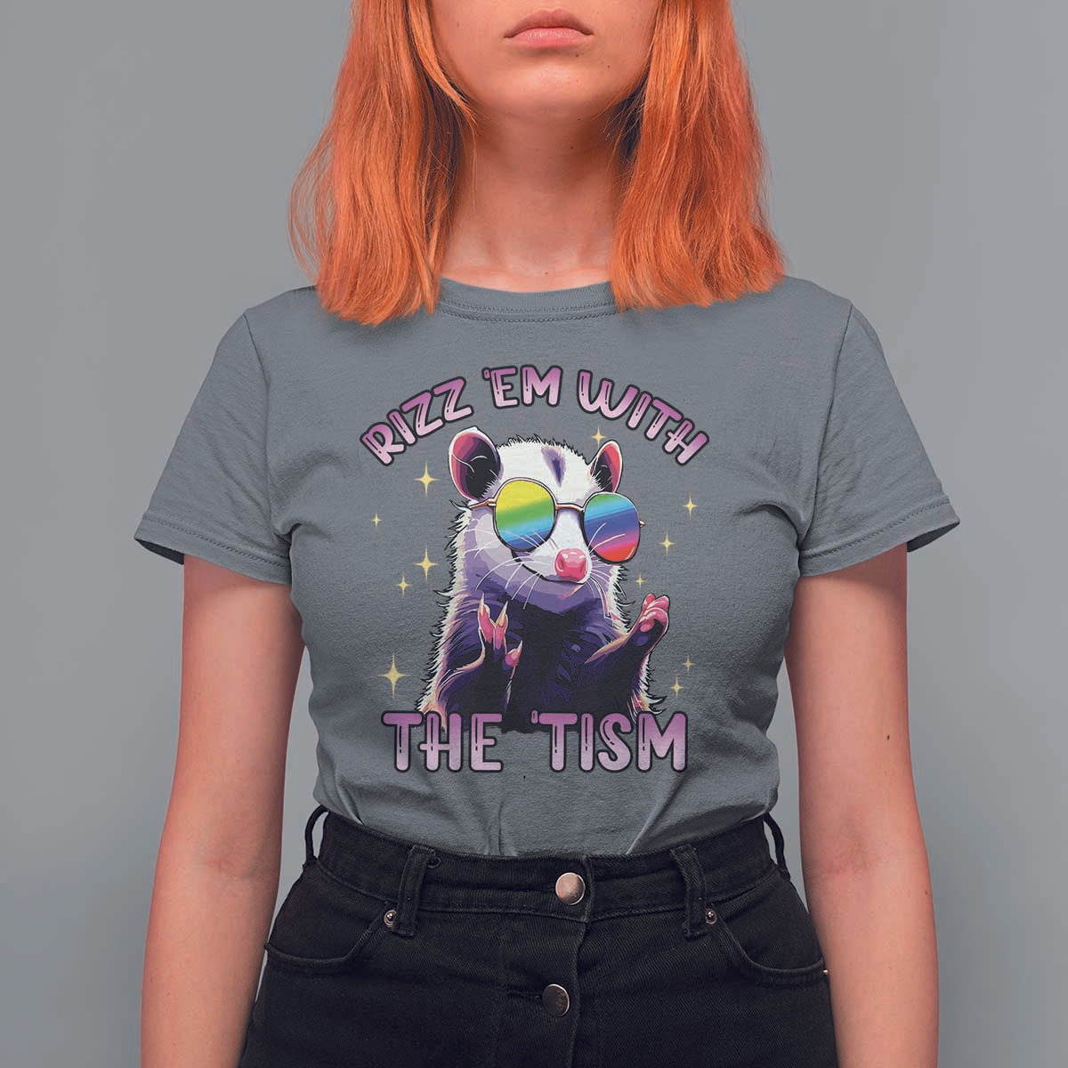 Funny Autism Opossum T Shirt For Women Rizz Em With The Tism Meme Autistic