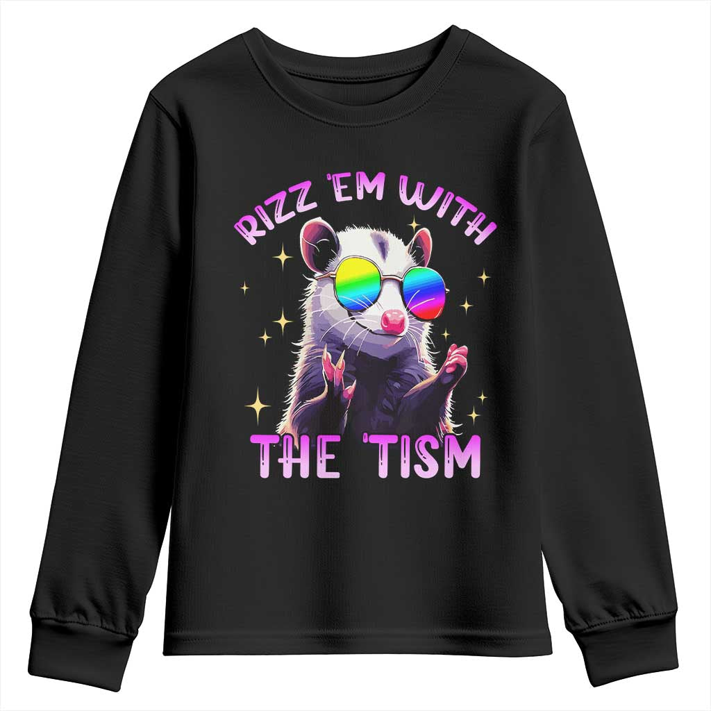 Funny Autism Opossum Youth Sweatshirt Rizz Em With The Tism Meme Autistic