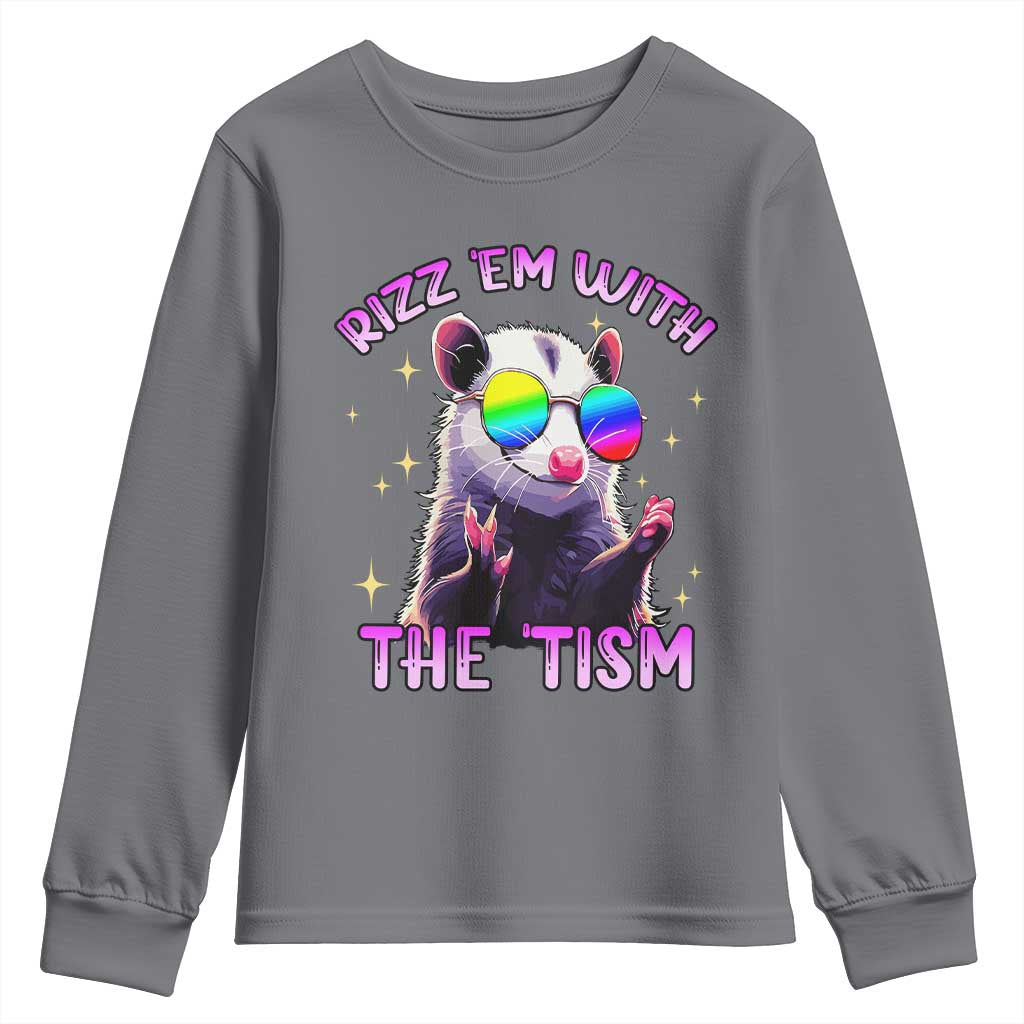 Funny Autism Opossum Youth Sweatshirt Rizz Em With The Tism Meme Autistic