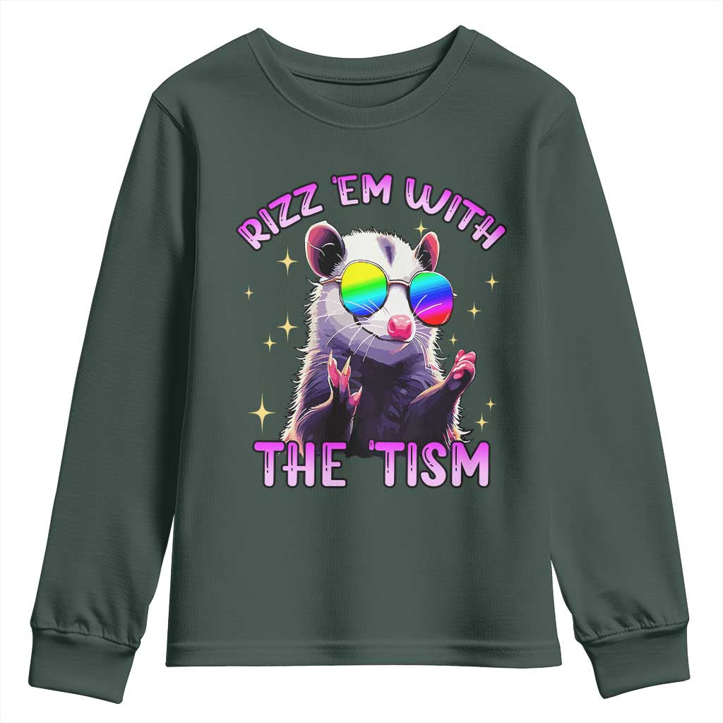 Funny Autism Opossum Youth Sweatshirt Rizz Em With The Tism Meme Autistic