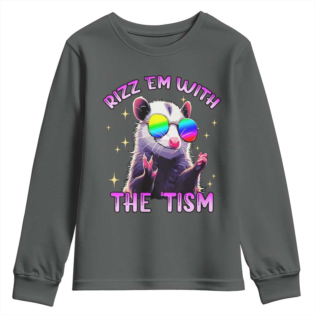 Funny Autism Opossum Youth Sweatshirt Rizz Em With The Tism Meme Autistic